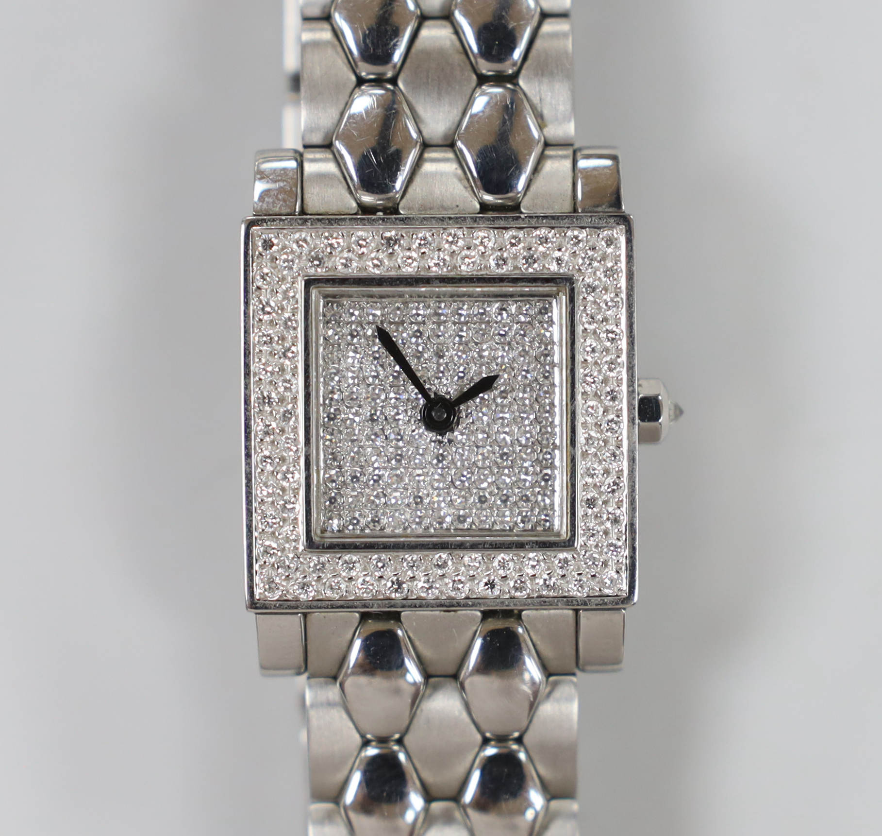 A lady's stainless steel Barthelay 'Les Sloanes' diamond set quartz wrist watch, no box or papers.